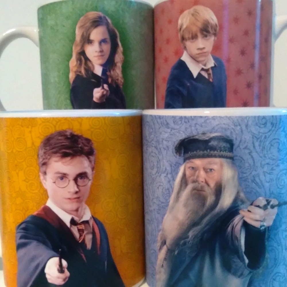 4PC HARRY POTTER Coffee Mug Set (Hermione Granger, Ronald Weasley & Dumbledore)